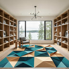 Geometric Teal and Beige Folded Triangle Rug