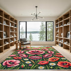 Vibrant Poppy Floral Garden Medallion Rug
