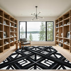 Modern Black and White Geometric Lattice Rug