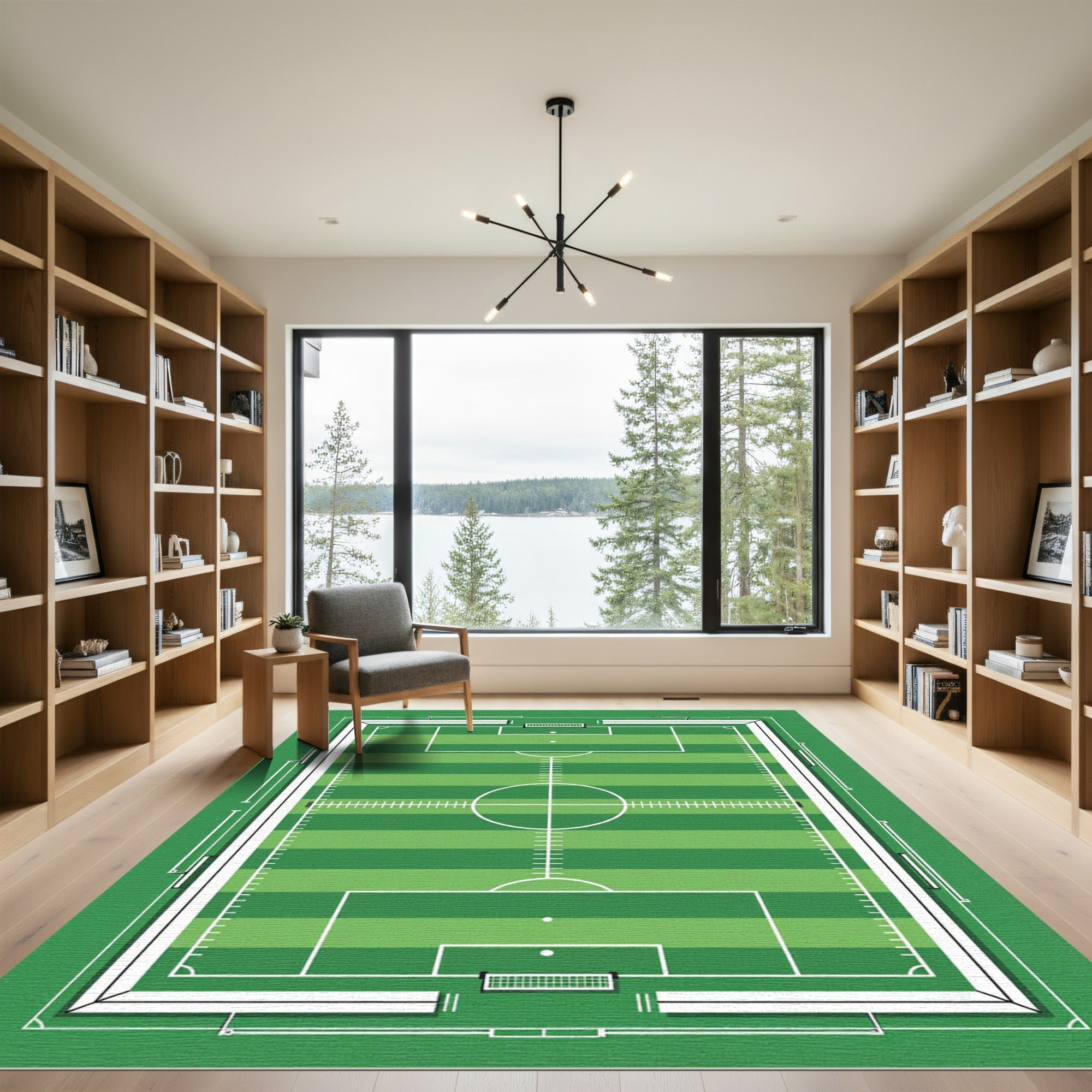 Minimalist Green Soccer Field Pitch Rug