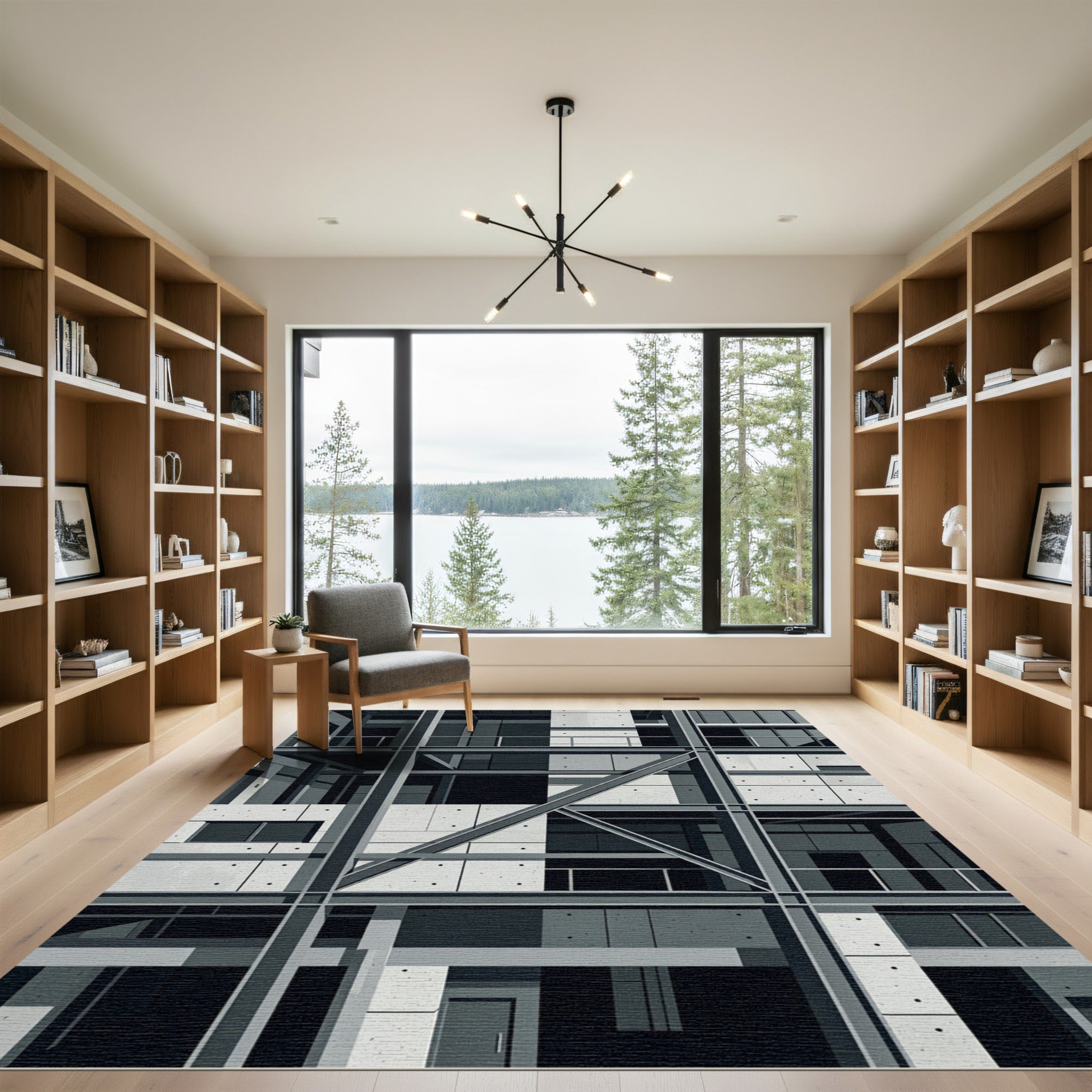 Industrial Concrete Grid Abstract Rug