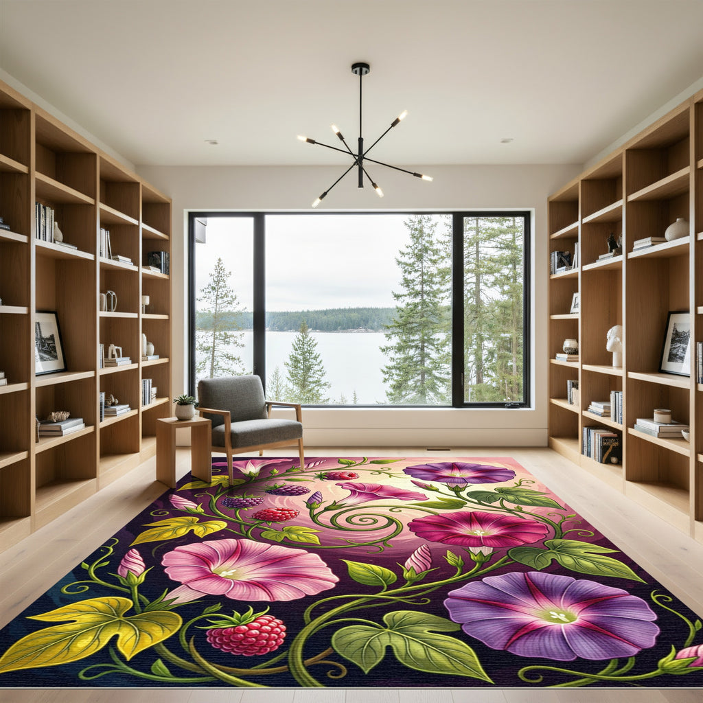 Vibrant Floral Morning Glory Berry Garden Rug