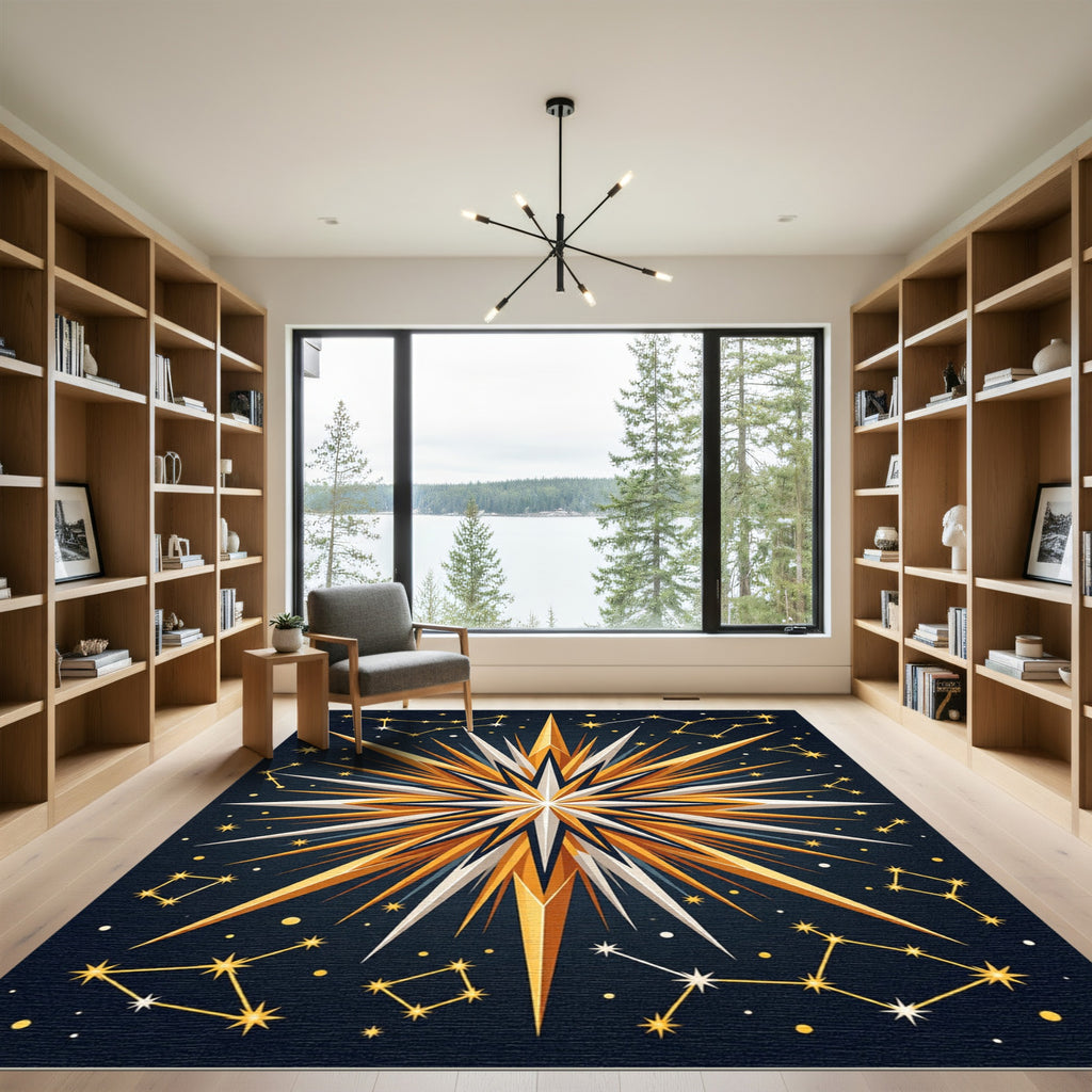 Golden Starburst Constellation Night Rug