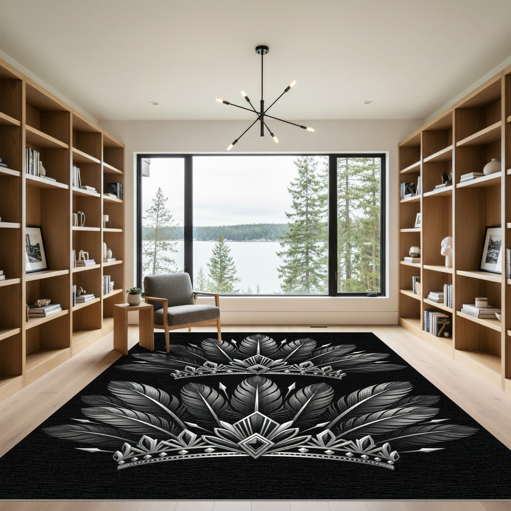Monochromatic Silver Feather Royal Crown Rug