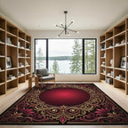 Luxurious Crimson Gold Filigree Medallion Rug