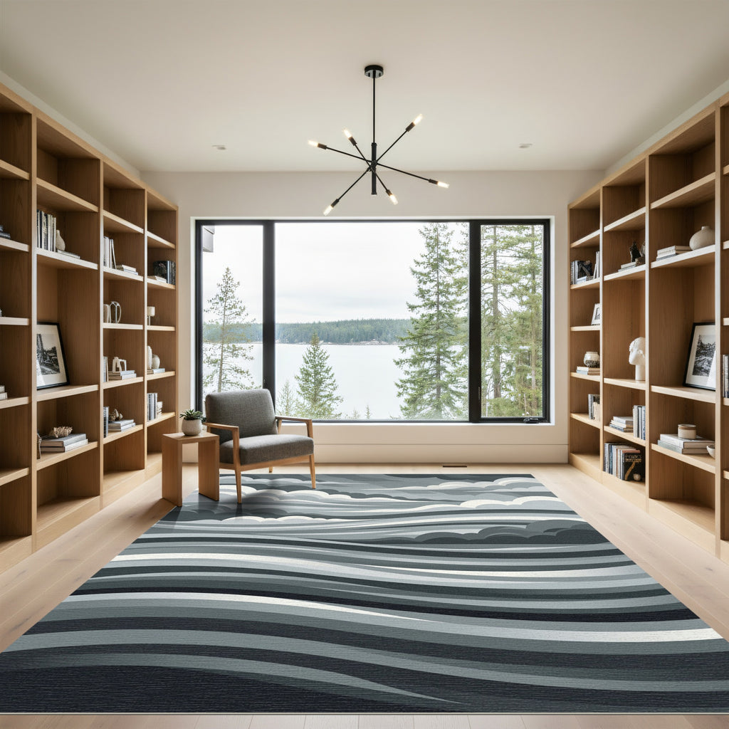Monochrome Abstract Stormy Ocean Wave Rug