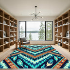 Teal Aztec Feathers Chevron Geometric Accent Rug