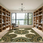 Golden Olive Sunburst Medallion Rug