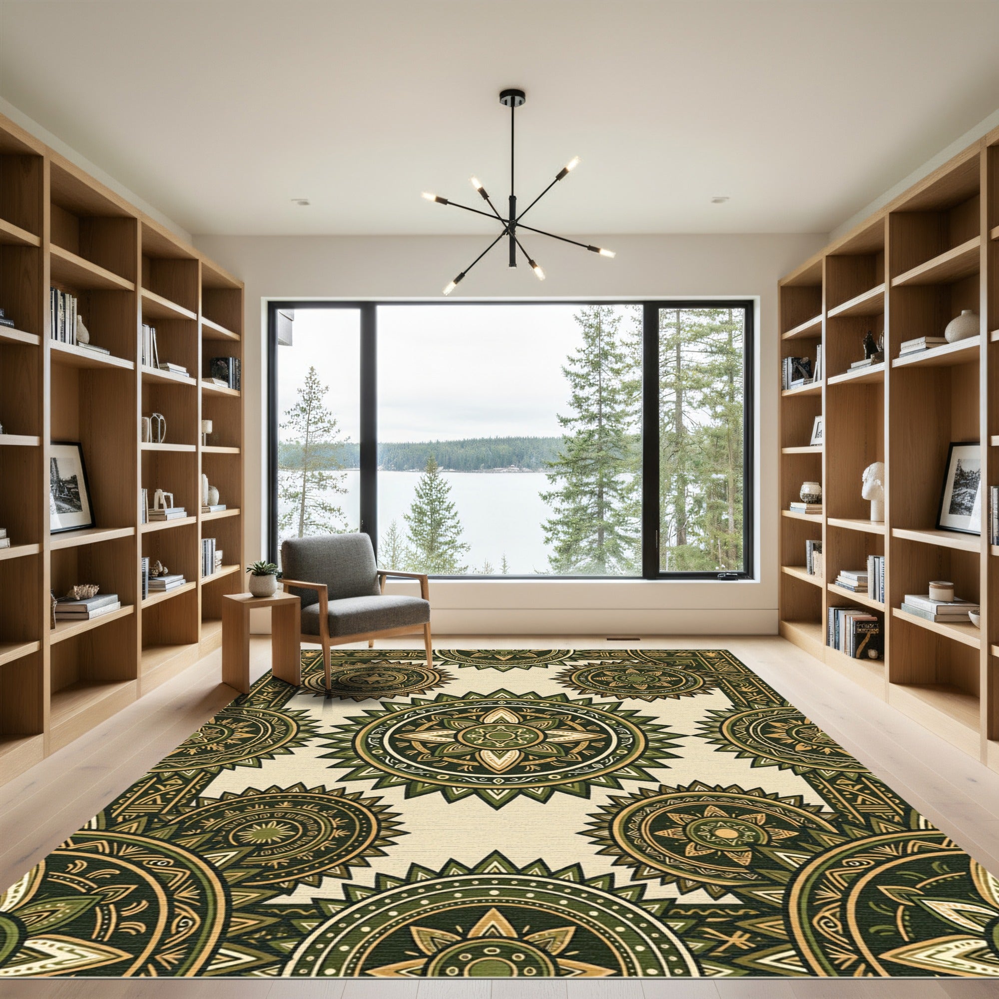 Golden Olive Sunburst Medallion Rug