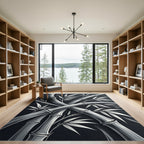 Silver Bamboo Stalks Branching Leaves Rug