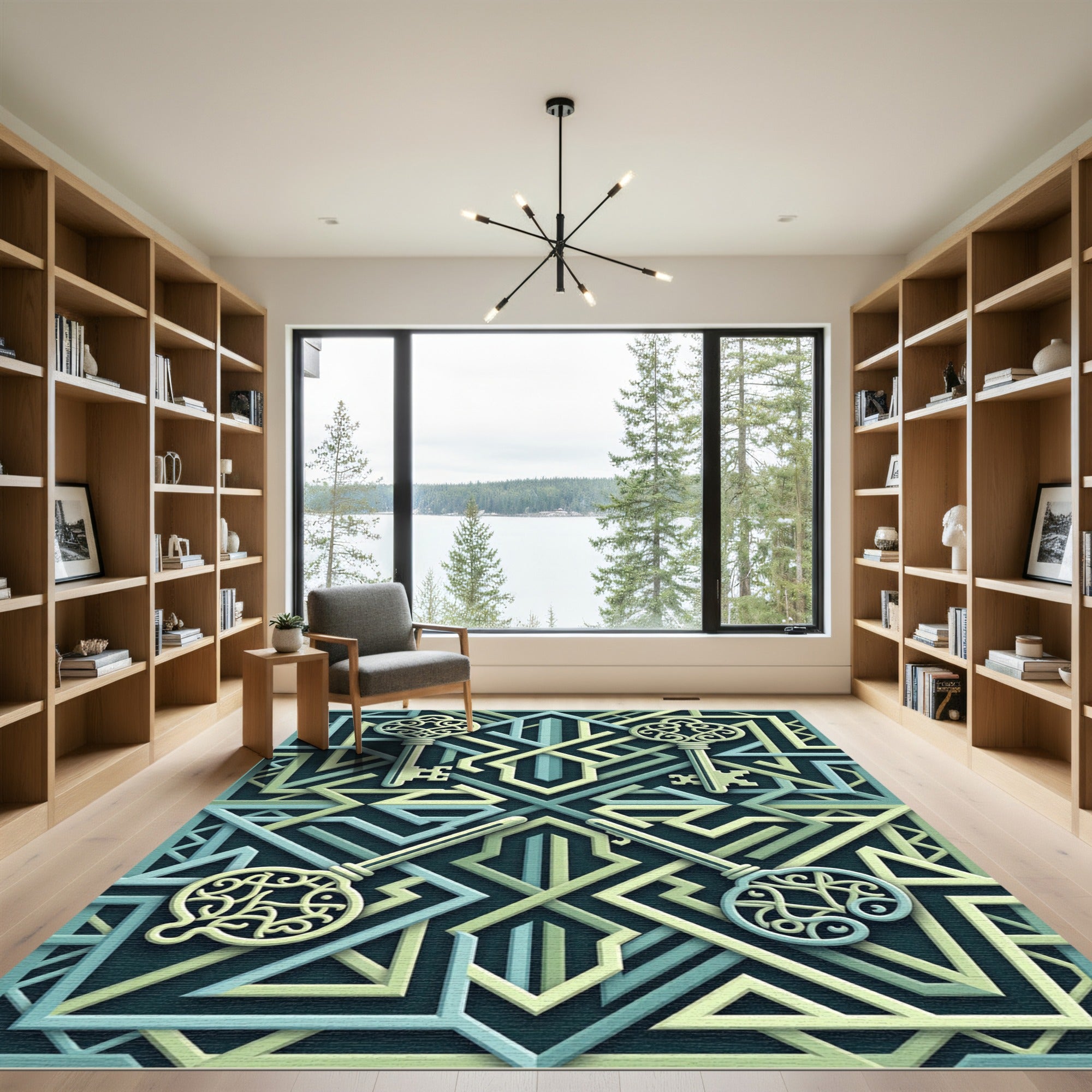 Elegant Sage Key Geometric Interlaced Art Rug