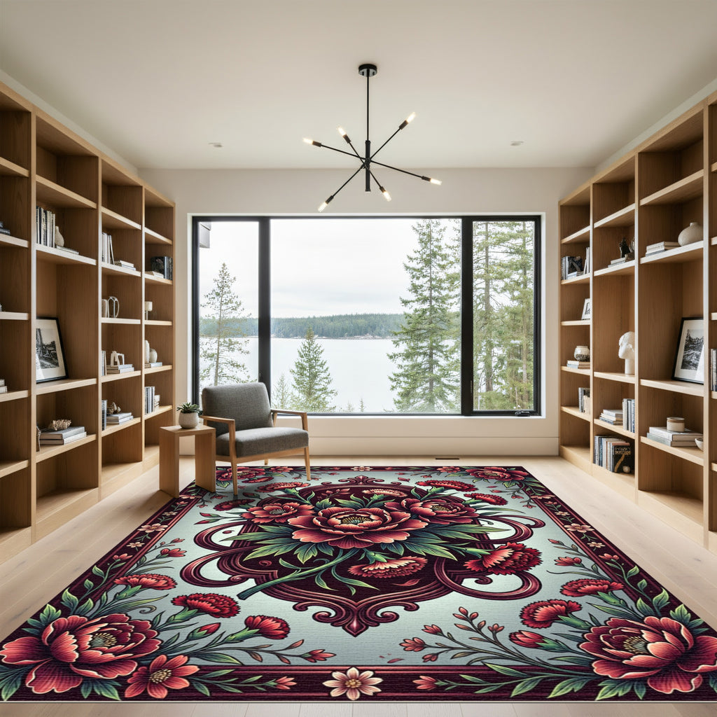 Vintage Crimson Floral Botanical Medallion Rug