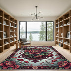 Vintage Crimson Floral Botanical Medallion Rug