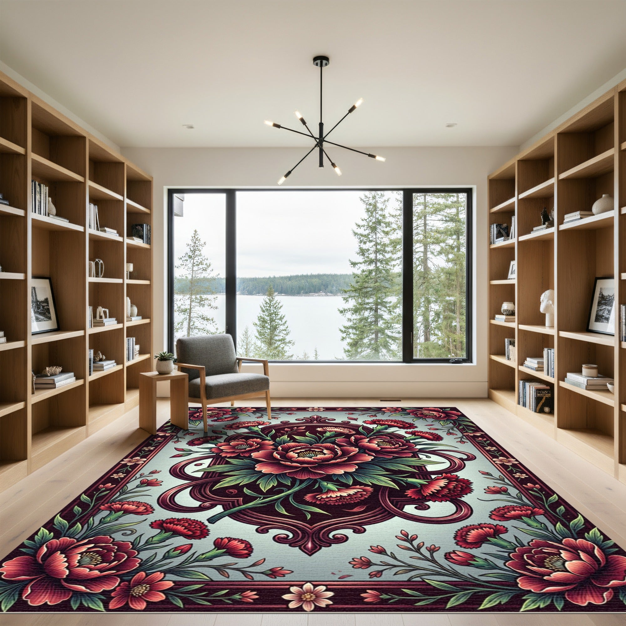 Vintage Crimson Floral Botanical Medallion Rug