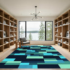 Modern Teal and Cyan Geometric Block Rug