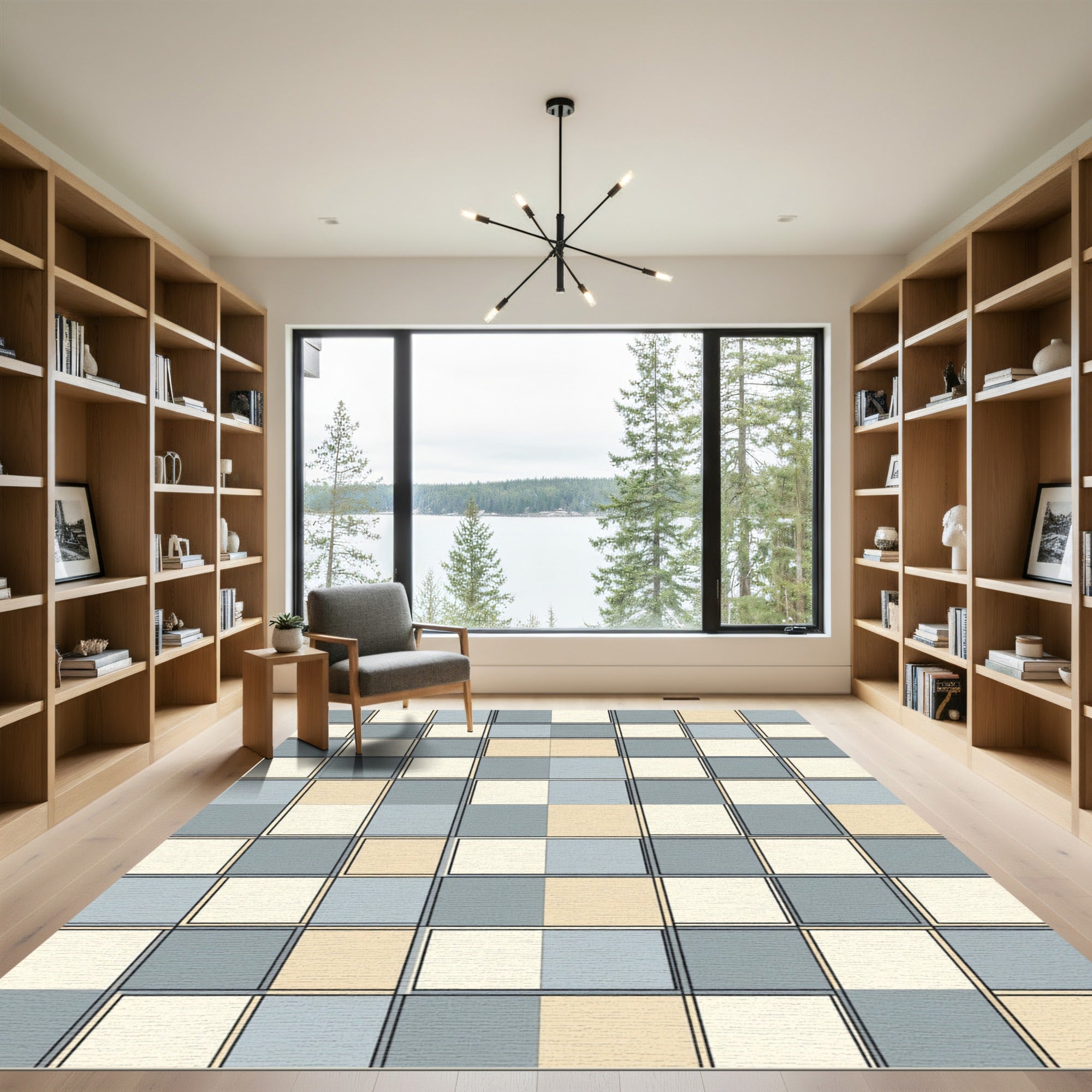 Modern Geometric Grid Composition Rug