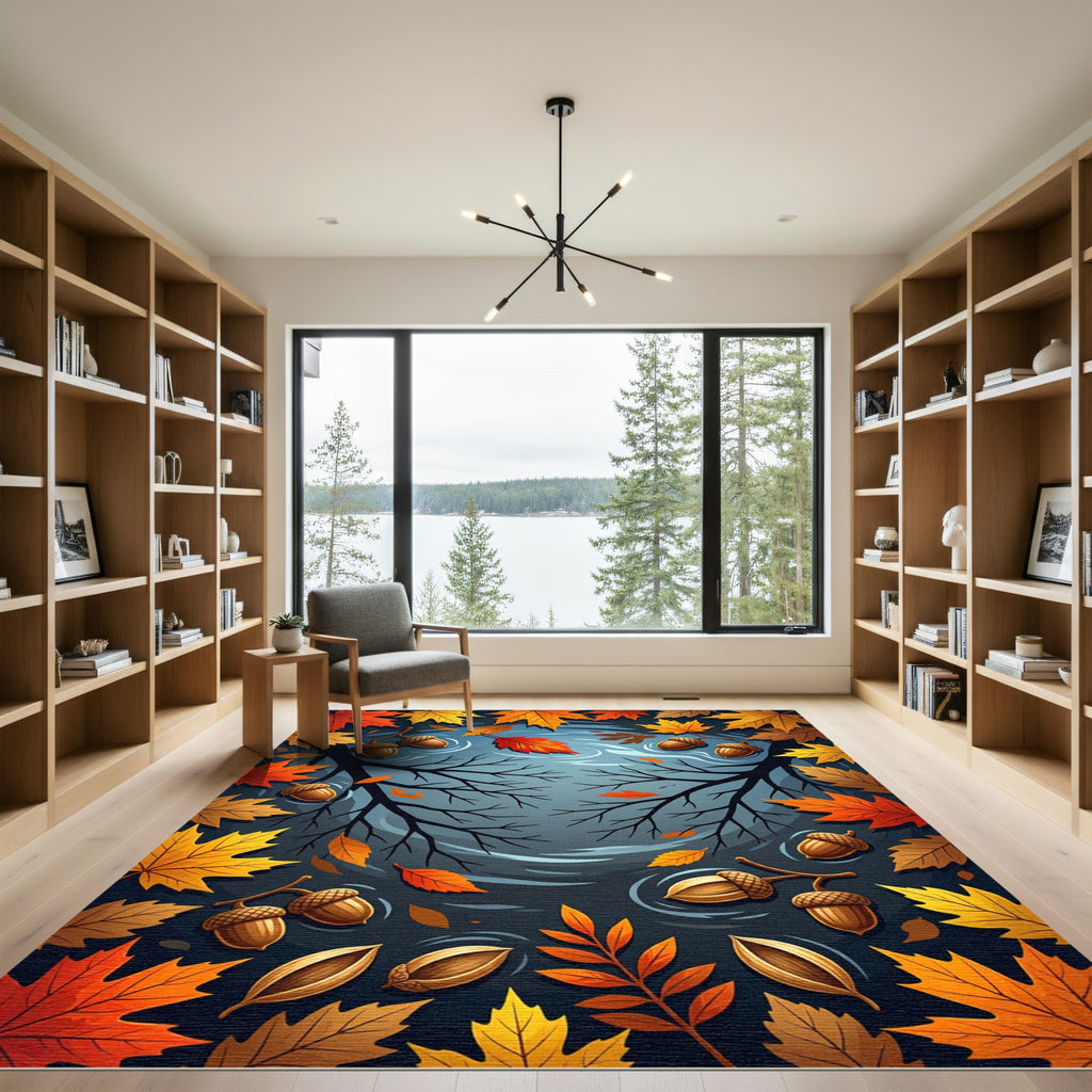 Golden Autumn Leaves and Acorn Forest Rug