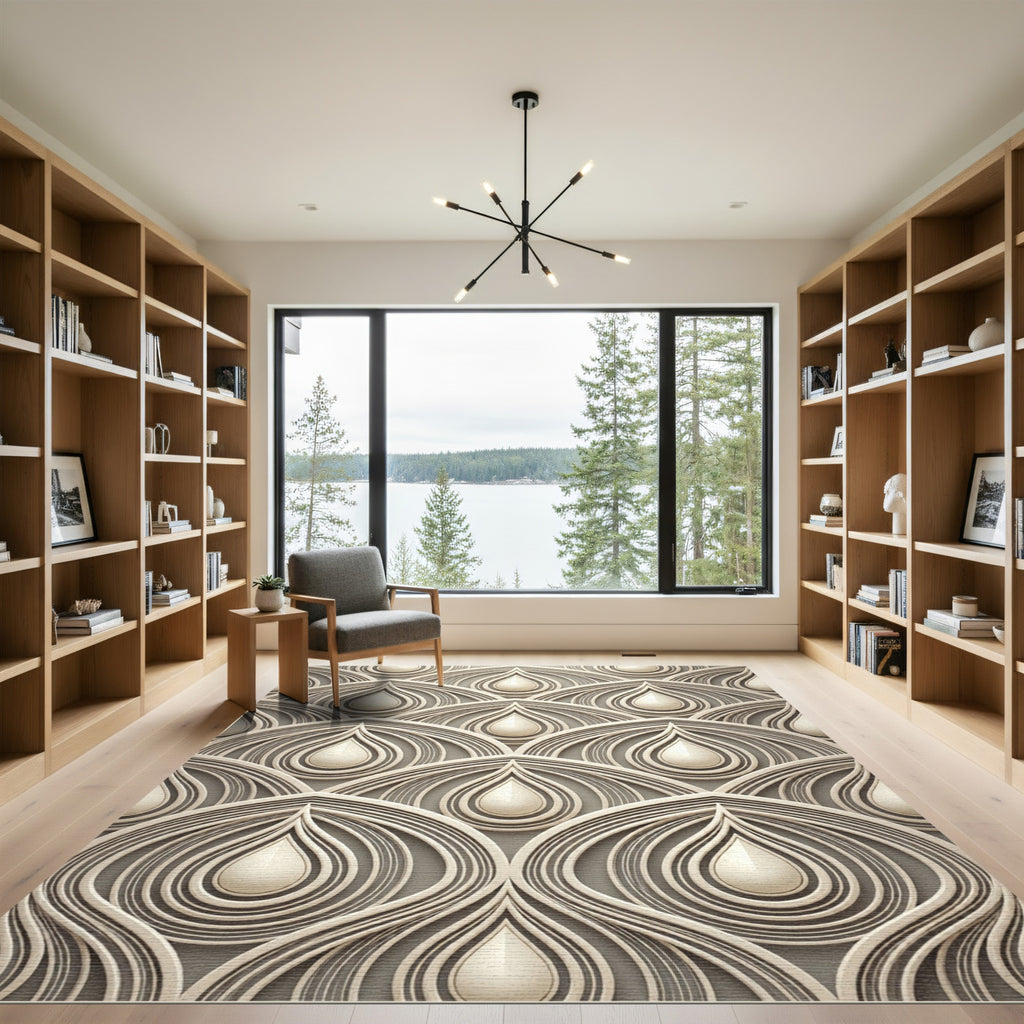 Elegant Cream Teardrop Layered Art Rug