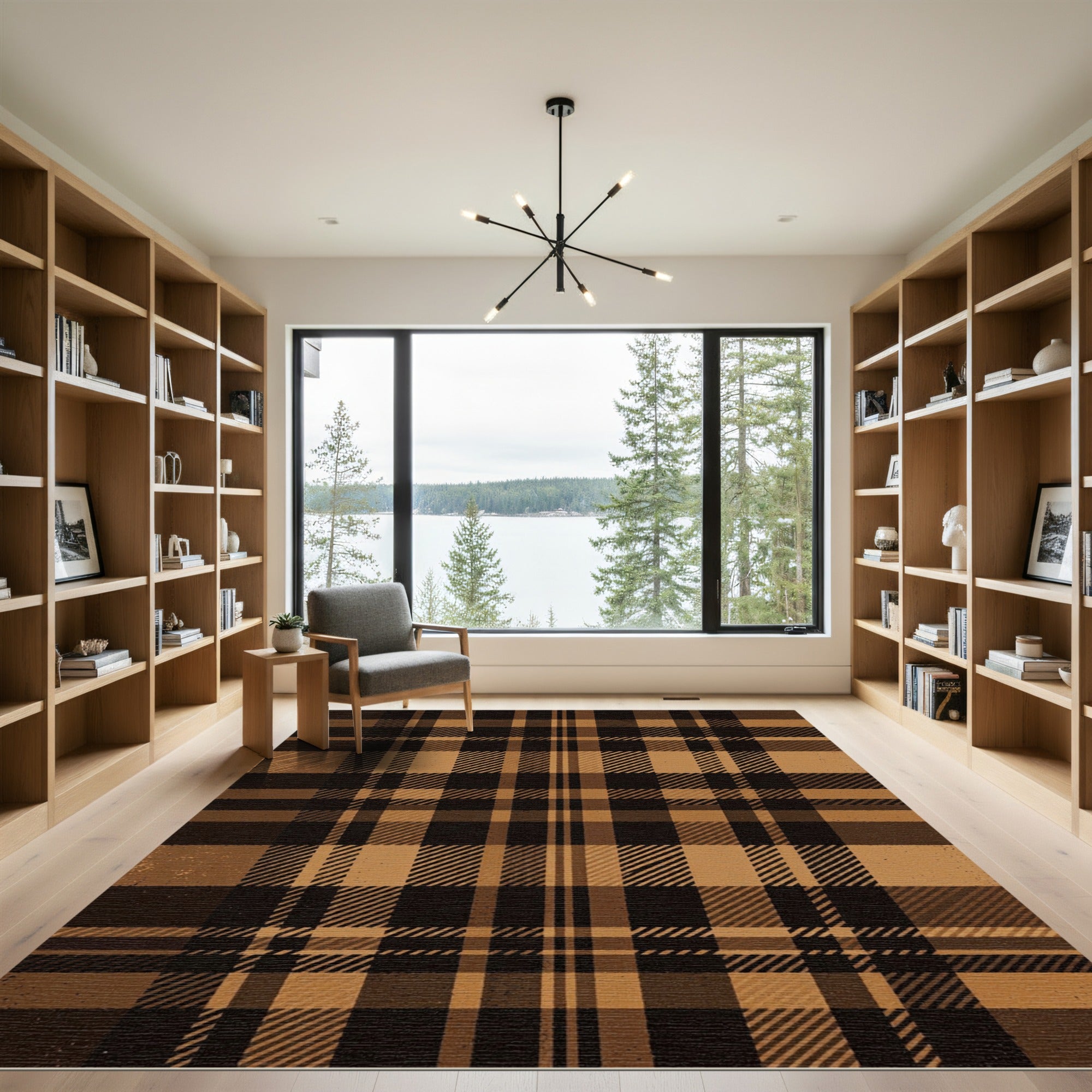 Rustic Brown Plaid Checkered Area Rug