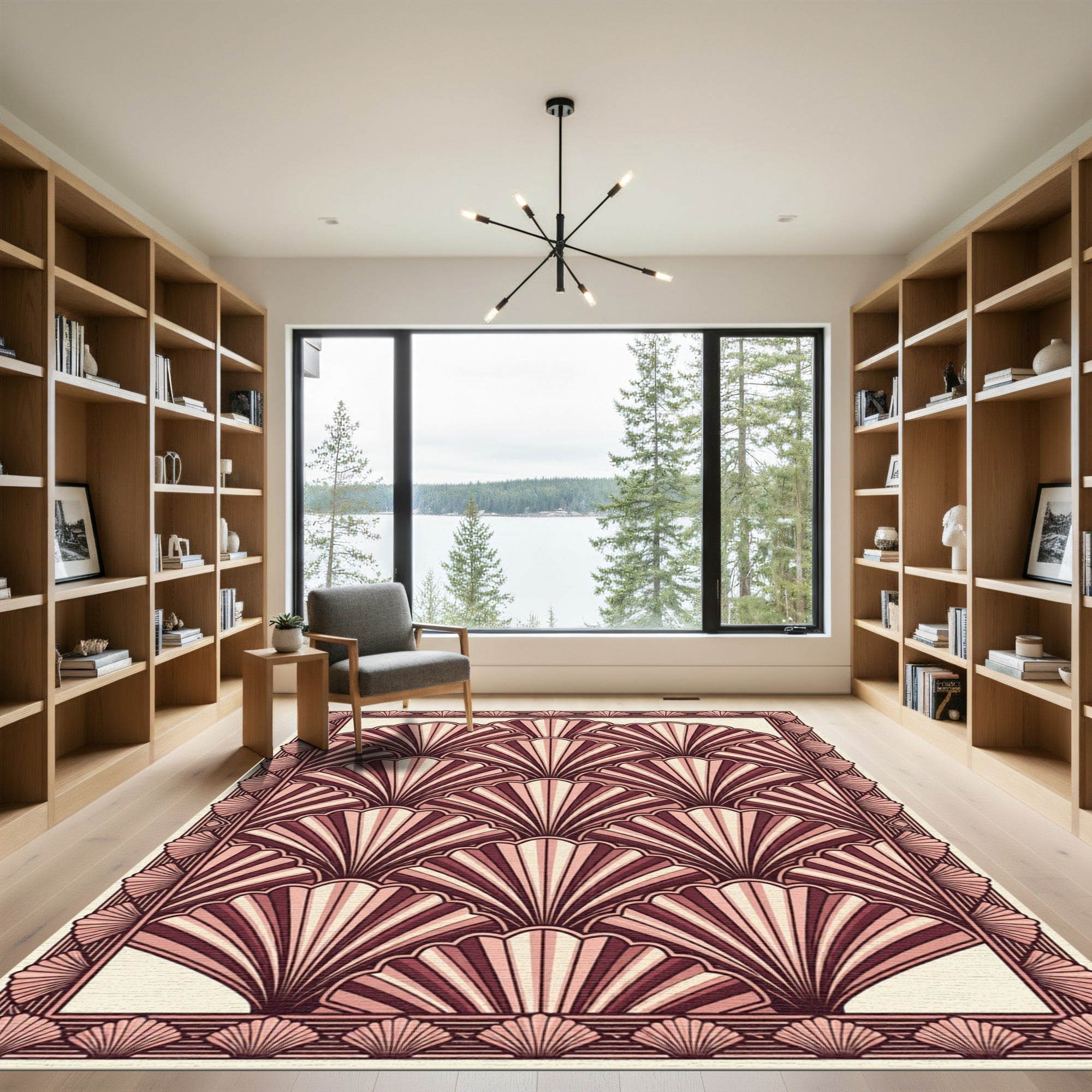 Art Deco Fans Rosy Cream Border Rug