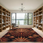 Golden Radiant Sunburst Geometric Art Rug
