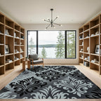 Sophisticated Black and Gray Damask Rug