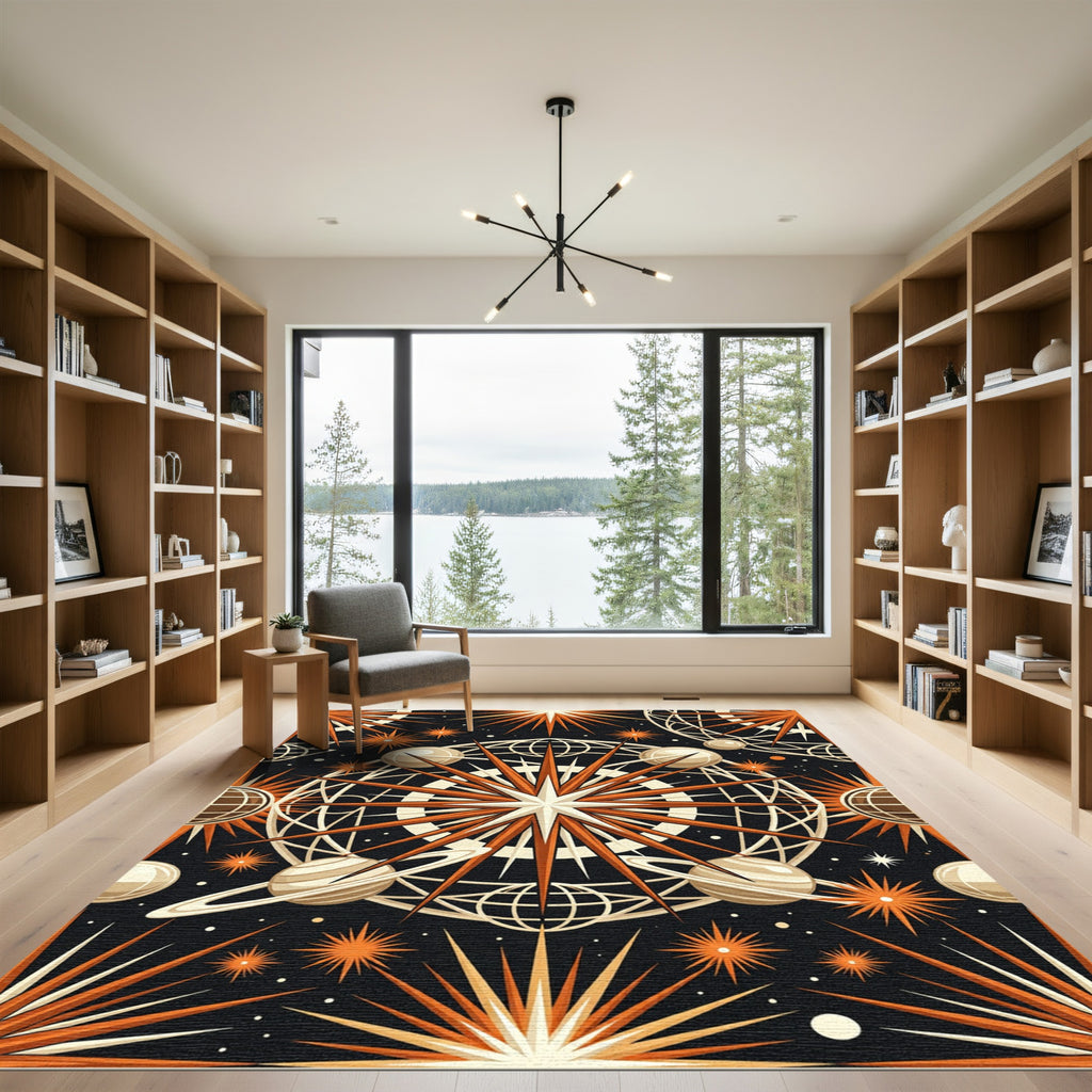 Celestial Orange Starry Globe Art Rug