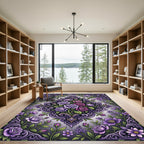 Elegant Violet Rose Damask Floral Rug