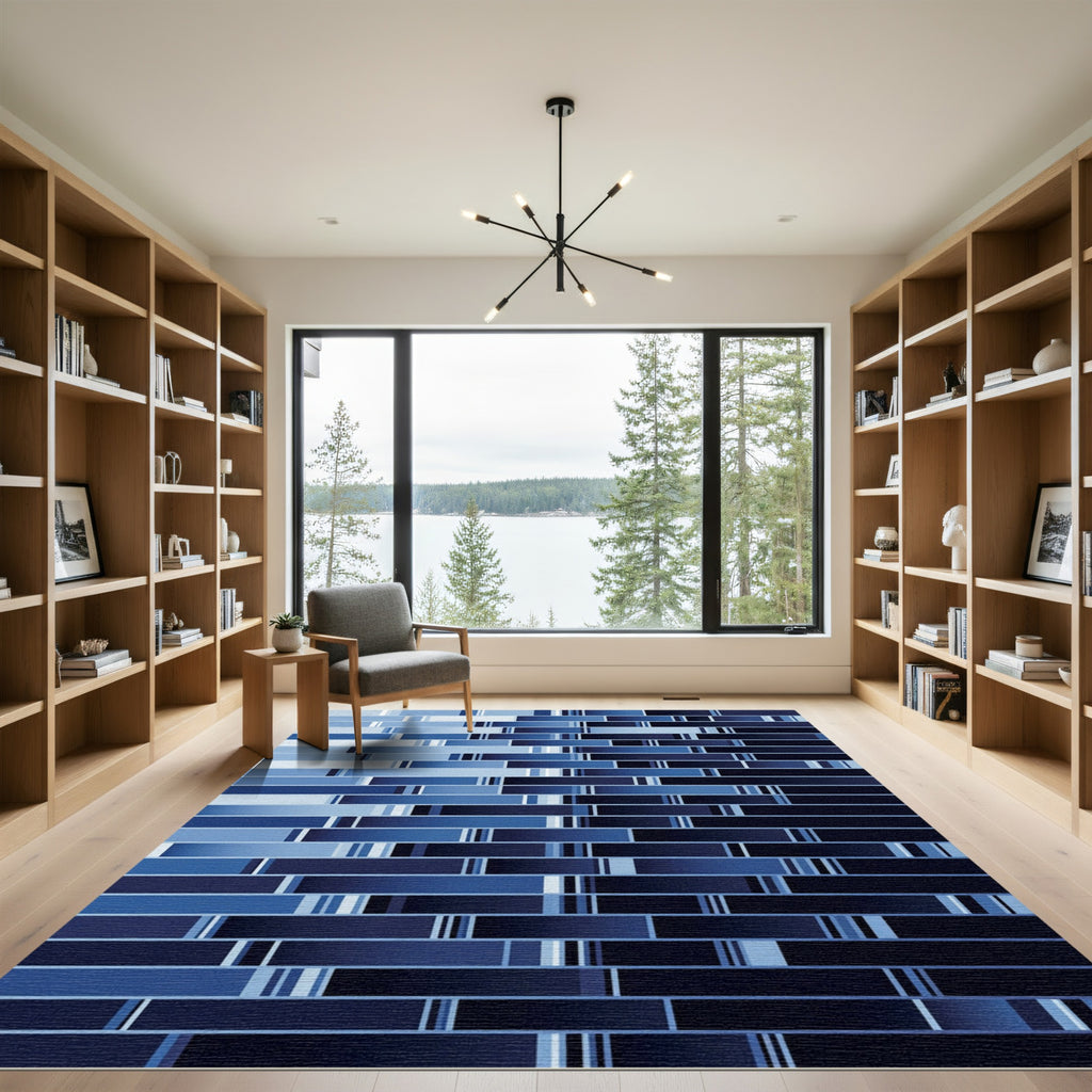 Deep Blue Gradient Horizontal Stripe Rug