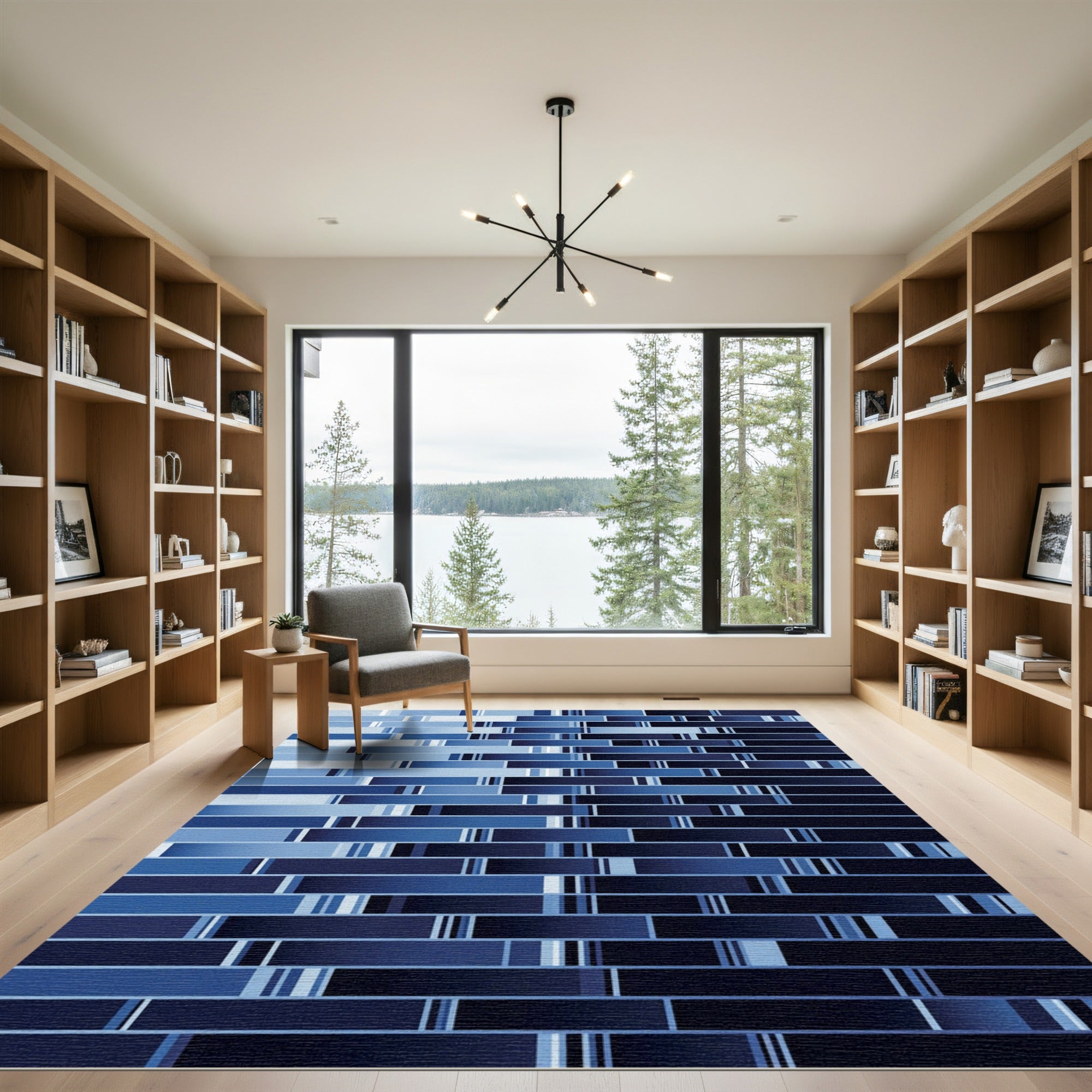 Deep Blue Gradient Horizontal Stripe Rug