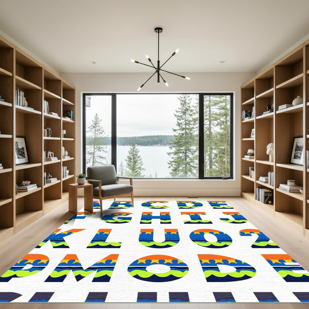 Orange Blue Green Wave Alphabet Rug