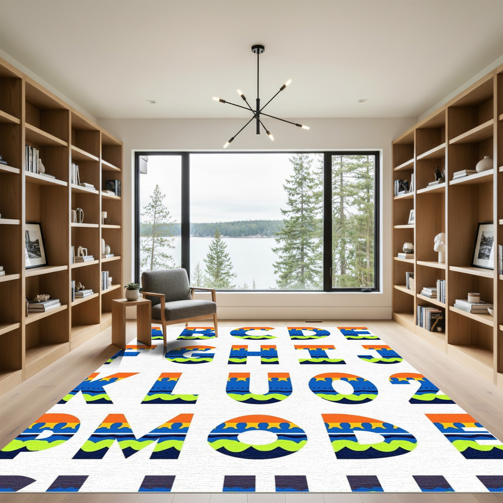 Orange Blue Green Wave Alphabet Rug