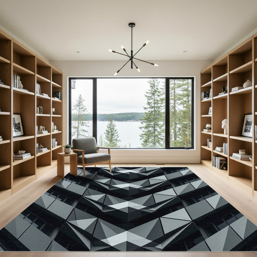 Monochrome Geometric Facade V Shape Rug