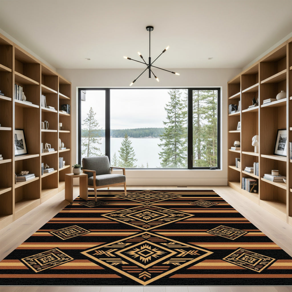 Earthy Striped Geometric Diamond Art Rug