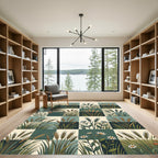 Sage Green Wheat and Daisy Grid Rug