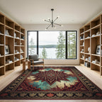 Starry Crimson Teal Ornate Geometric Medallion Rug
