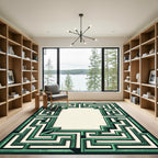 Emerald Green Geometric Maze Frame Rug