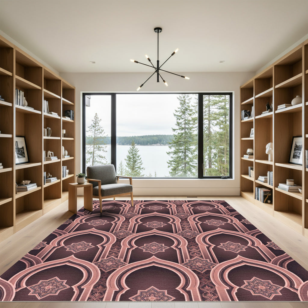 Muted Rose Arch Medallion Pattern Rug
