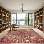 Coral Tan Elaborate Floral Swirl Rug