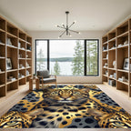 Golden Leopard Face on Black Spotted Background Rug