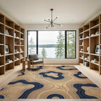 Minimalist Navy Blue Topographic Contour Rug