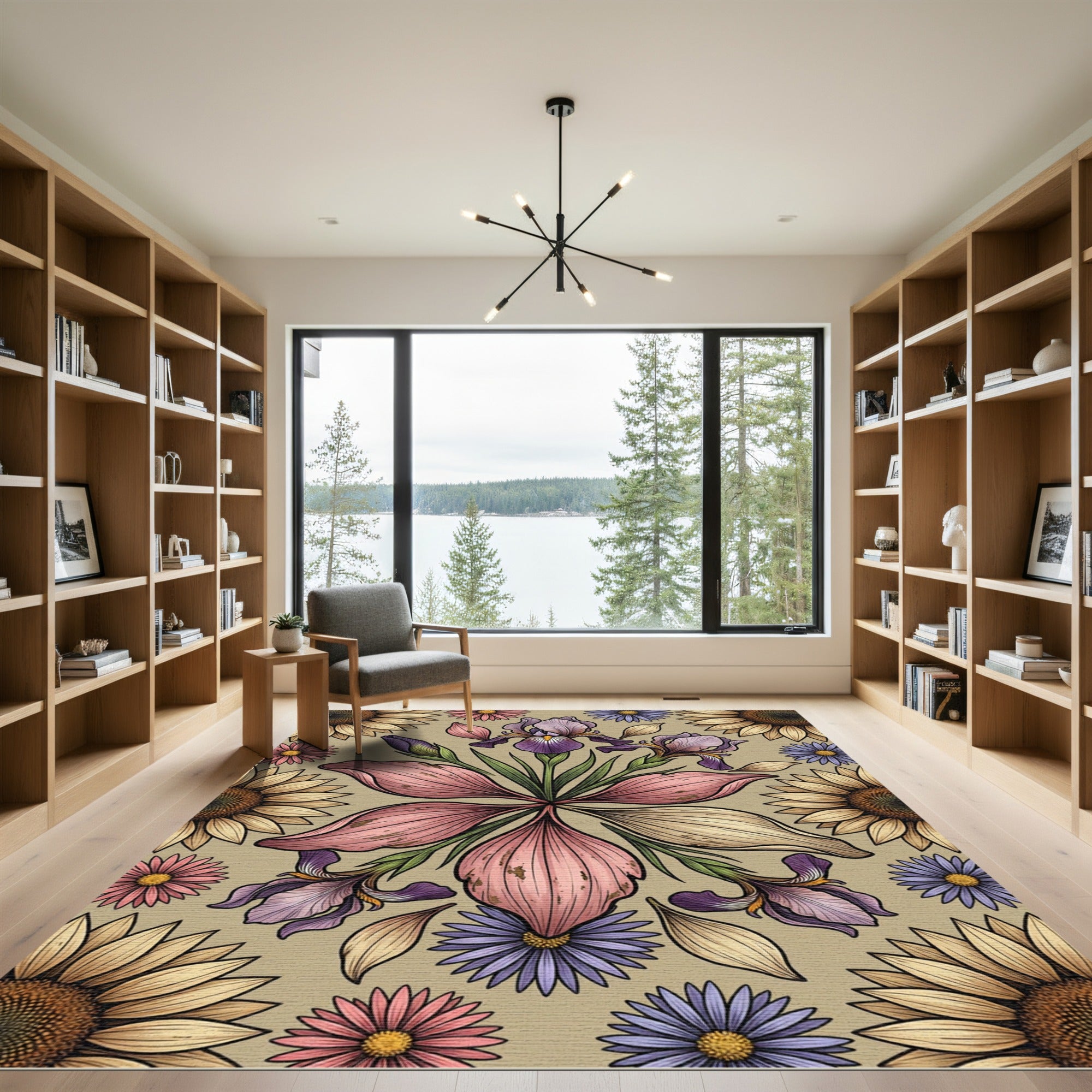 Floral Iris Sunflower Garden Medley Rug
