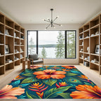 Vibrant Tropical Hibiscus Bird of Paradise Rug