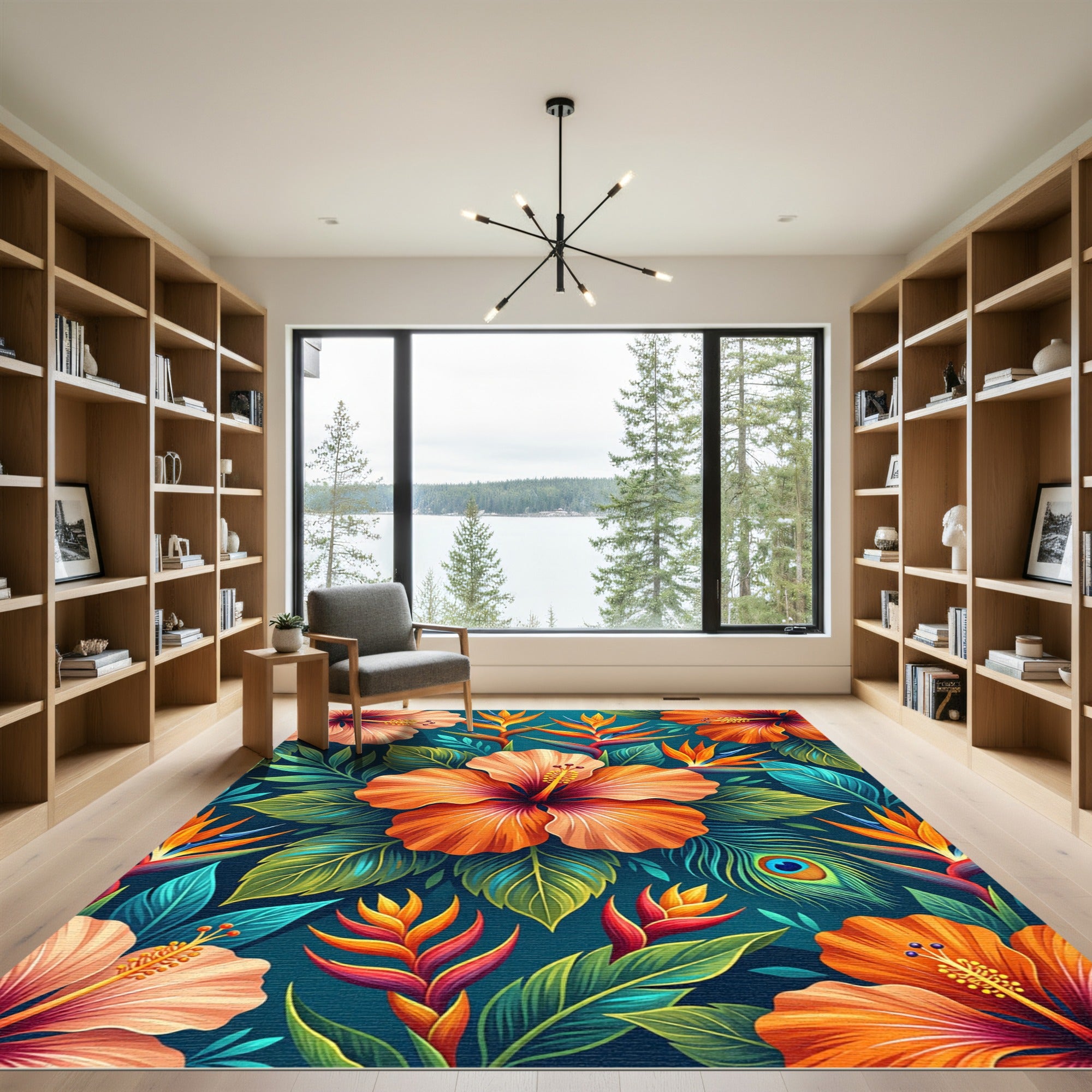 Vibrant Tropical Hibiscus Bird of Paradise Rug