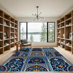 Ornate Indigo Floral Arch Mosaic Rug