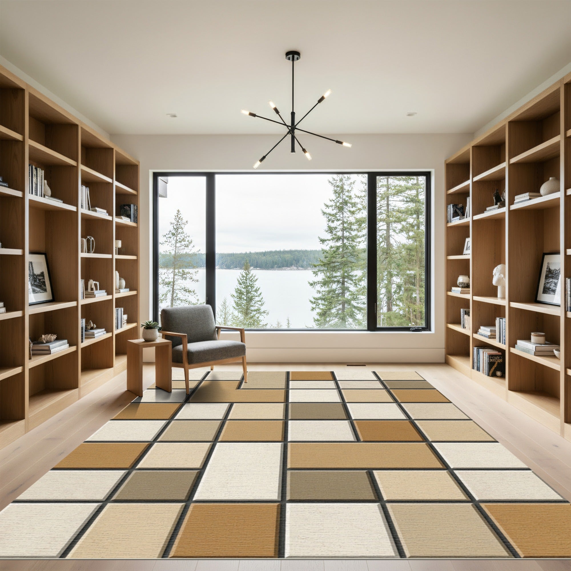 Tonal Geometric Block Arrangement Rug