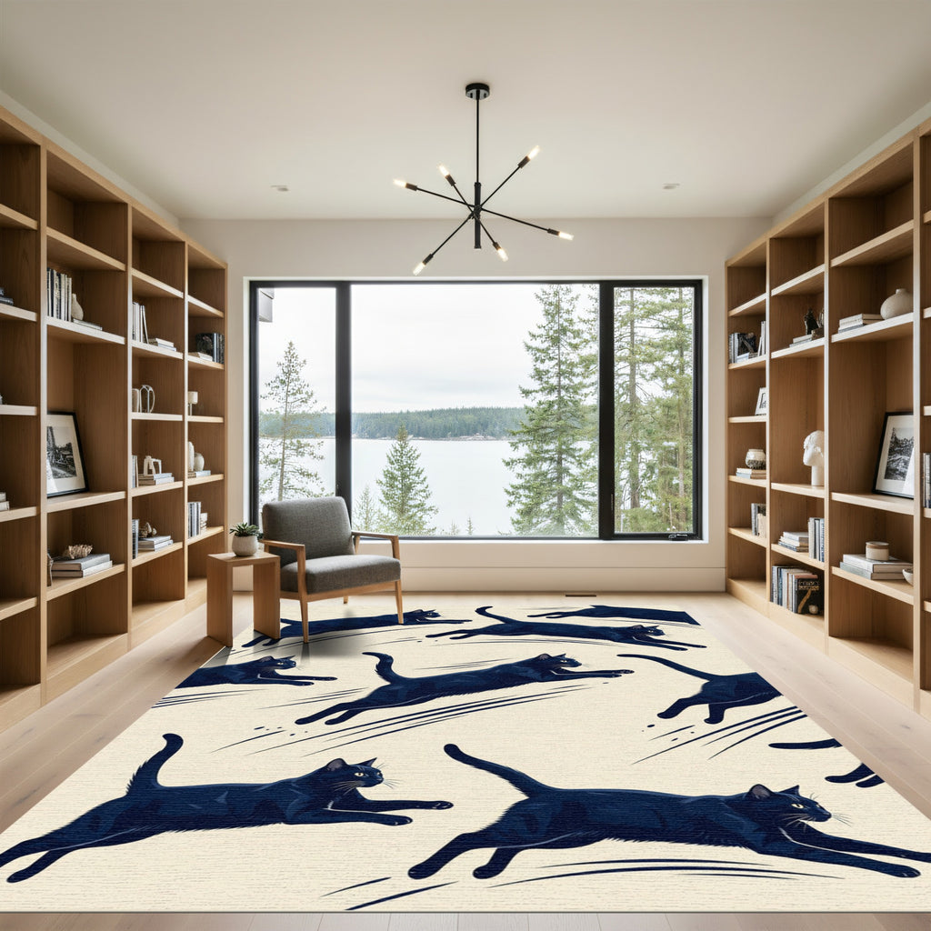 Dynamic Black Cat Shadow Leap Rug