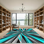Electric Turquoise Radial Starburst Abstract Rug
