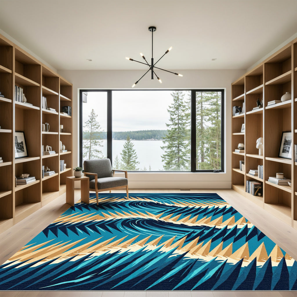 Abstract Geometric Wave Ocean Blue Rug