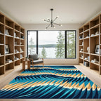 Abstract Geometric Wave Ocean Blue Rug